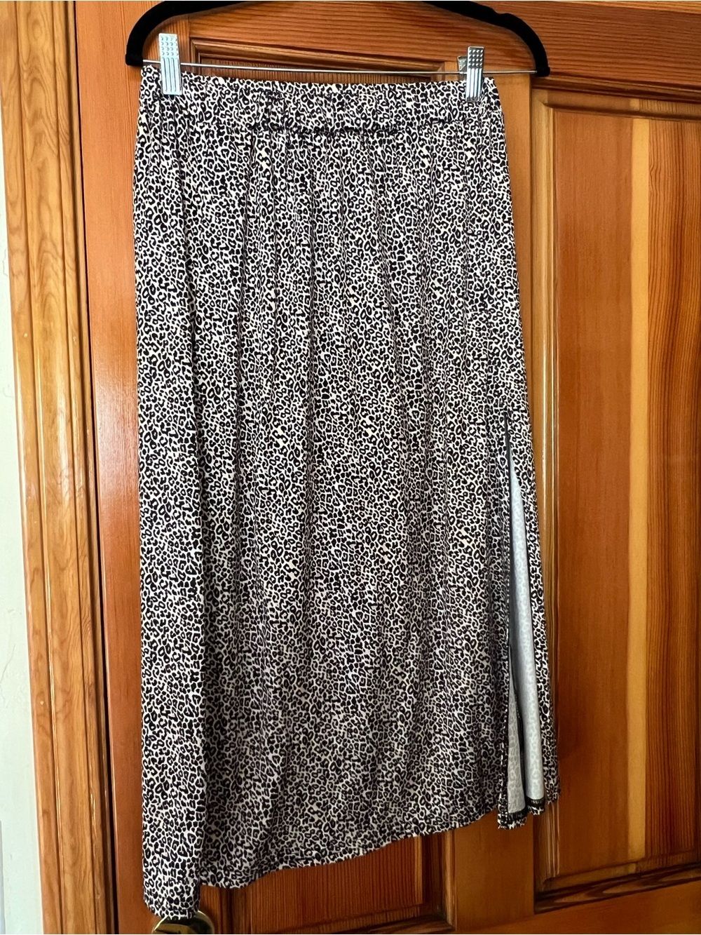 Amazon Leopard-Print Midi Skirt in Black and Cream with Side Slit